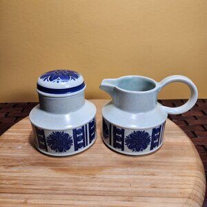 Vintage Stonehenge Midwinter Blue Dahlia Creamer and Sugar Bowl Made in England